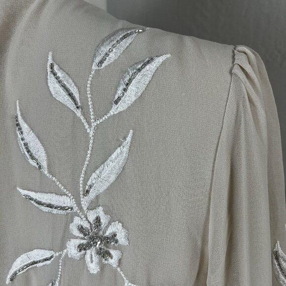 Anthropologie BHLDN Belize Embroidered A-Line Long-Sleeve V-Neck Gown Size 18 - Picture 10 of 16